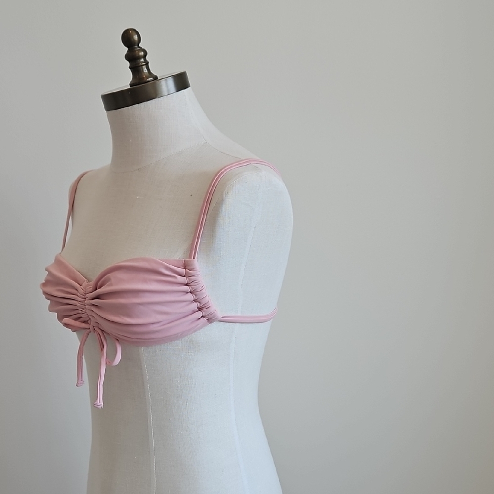 Aerie Light Pink Ruched String Tie Bikini Top - Picture 2 of 4